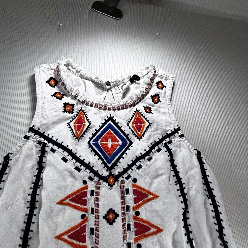 Anemia+Kin Anthropologie Reagan Embroidered Shift Dress linen Blend Size 2 Boho - Picture 3 of 16